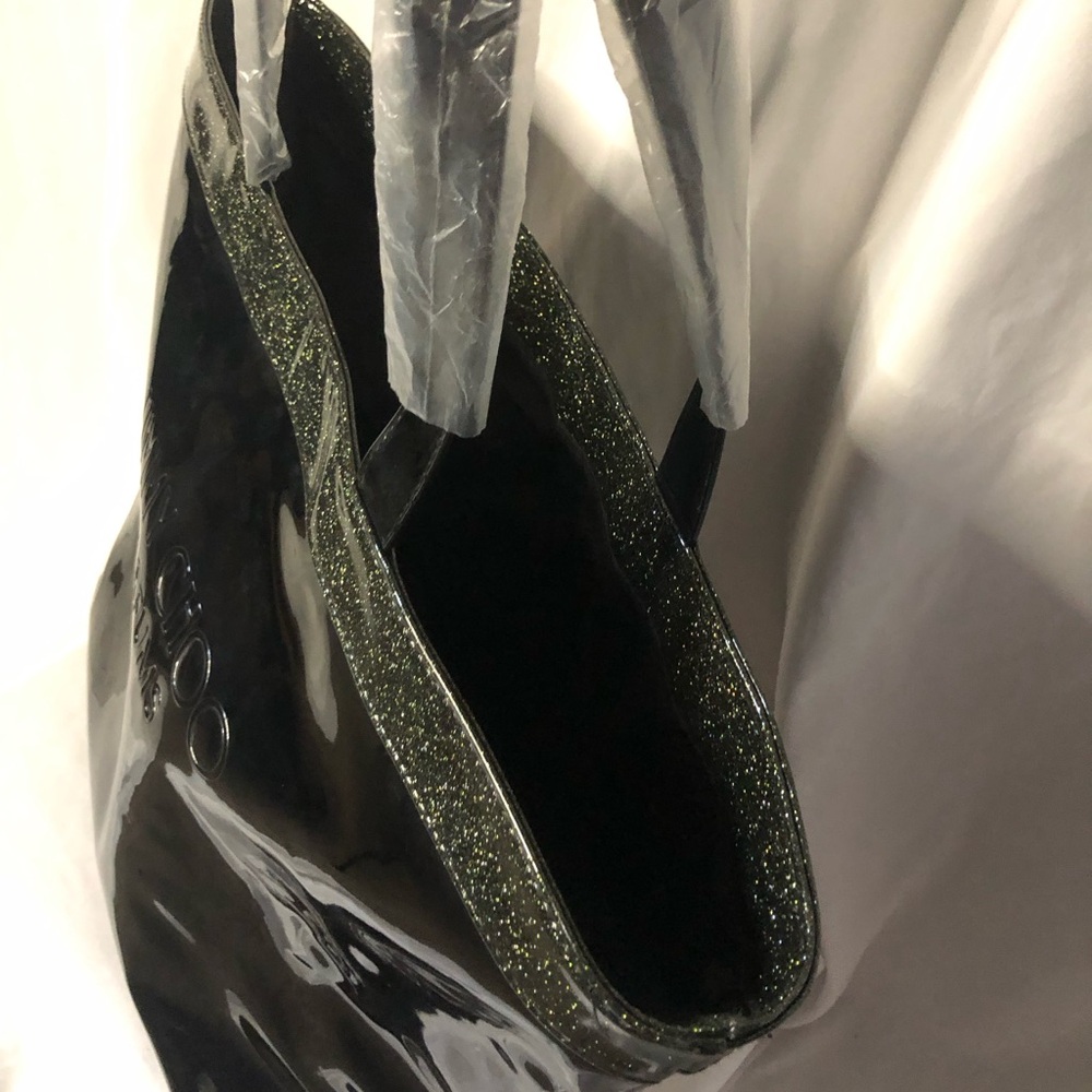 Glossy Black Jimmy Choo Tote with Glitter Trim